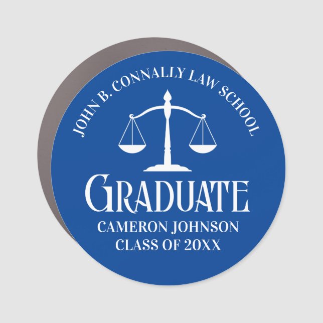 Custom Blue Law School Graduation Keepsake Car Magnet (Front)