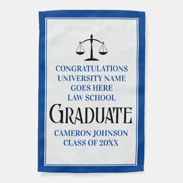 Custom Blue Law School Graduation Party Garden Flag (Front)