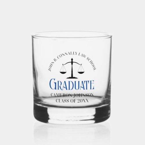 Custom Blue Law School Graduation Party Whiskey Glass