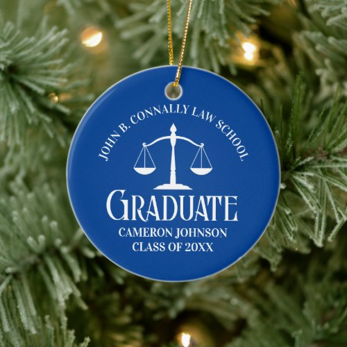 Custom Blue Law School Graduation Photo Christmas Ceramic Ornament