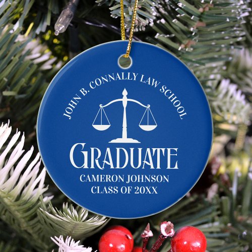 Custom Blue Law School Graduation Photo Christmas Ceramic Ornament