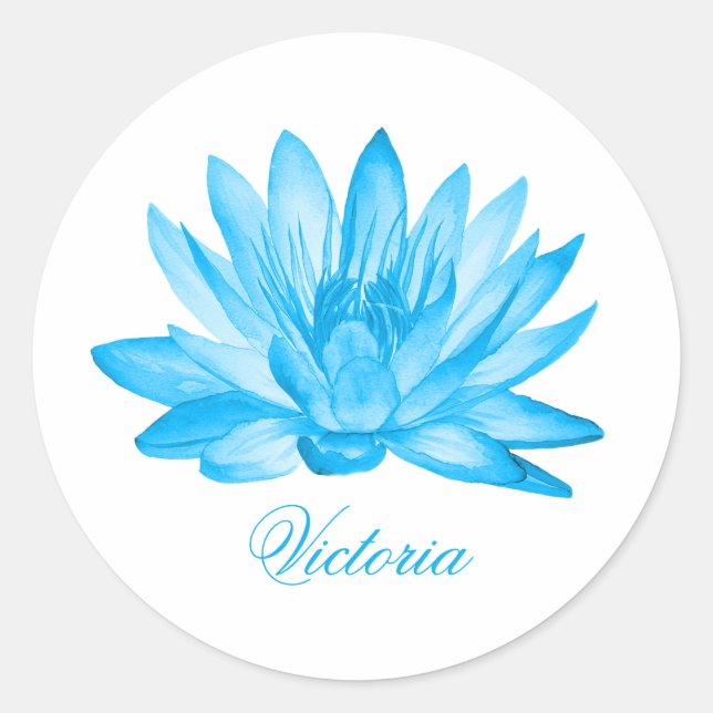 Custom blue lotus flower classic round sticker (Front)