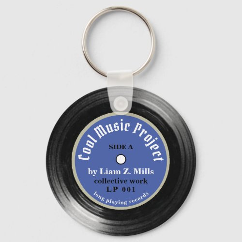 custom blue LP vinyl record with name Keychain
