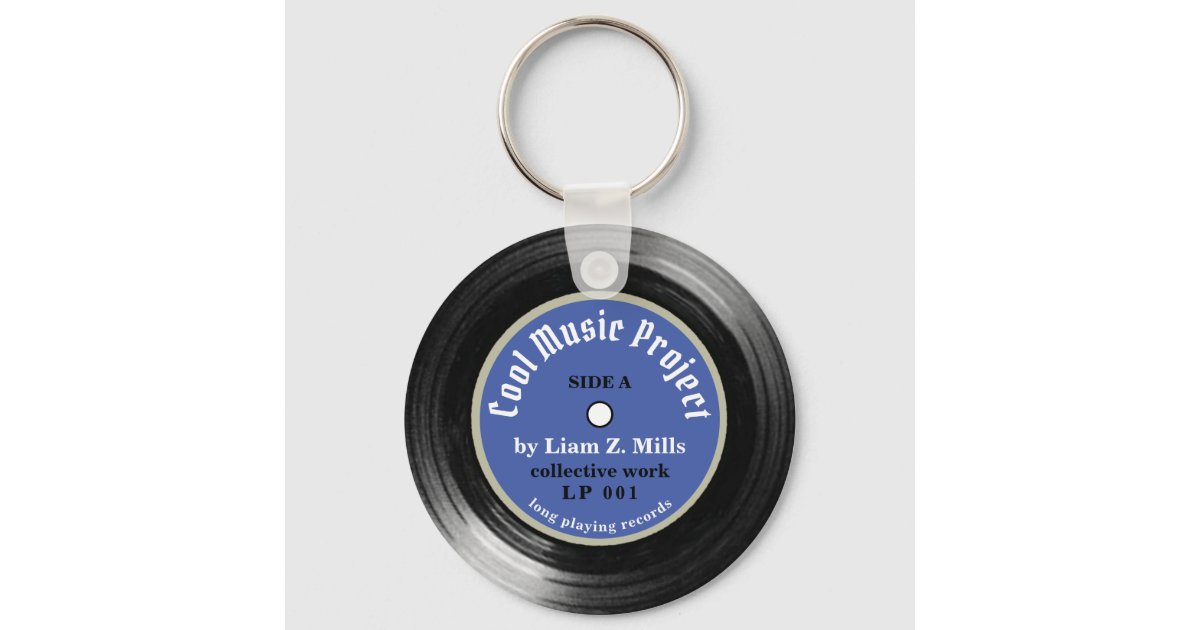 custom blue LP vinyl record with name Keychain | Zazzle