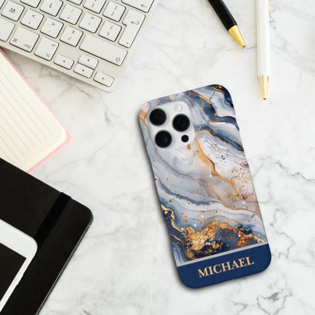 Custom Blue Marble With Gold Accents Personalized iPhone Case (Creator Uploaded)