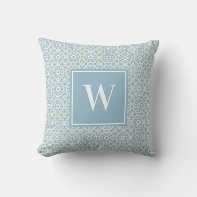 Custom Blue  Medallion Monogram  Throw Pillow (Front)