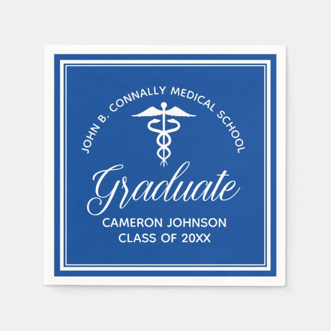 Custom Blue Medical School Graduation Party Napkins (Front)