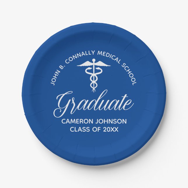 Custom Blue Medical School Graduation Party Paper Plates (Front)