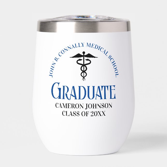Custom Blue Medical School Graduation Party Thermal Wine Tumbler (Front)