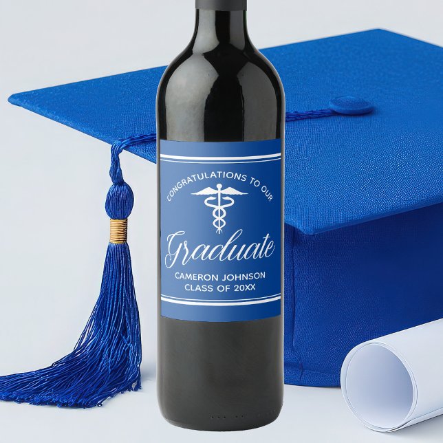 Custom Blue Medical School Graduation Party Wine Label (Creator Uploaded)