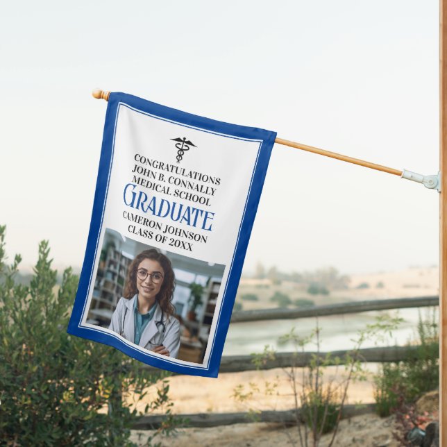 Custom Blue Medical School Graduation Photo House Flag (Insitu (Back))