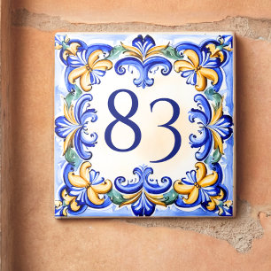 Custom Blue Mediterranean House Number Ceramic Tile