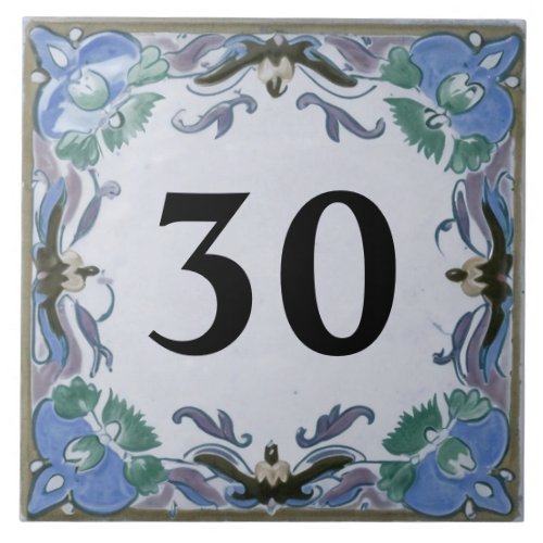 Custom Blue Mediterranean House Number Sign Plaque Ceramic Tile
