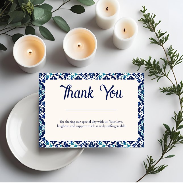 Custom Blue Mediterranean Tile Wedding Thank You  (Creator Uploaded)