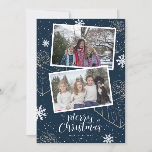 Custom Blue Merry Christmas Gifts Photo Cards
