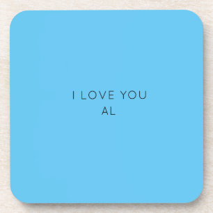 custom blue minimal modern "i love you" beverage coaster