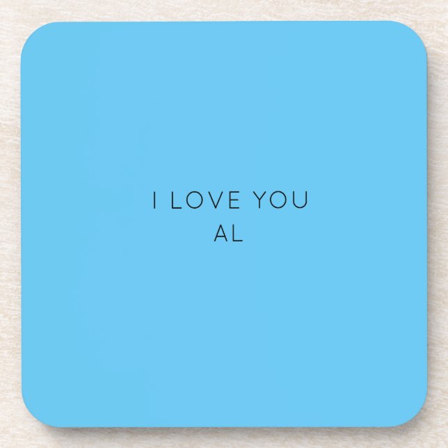 custom blue minimal modern "i love you" beverage coaster (Front)