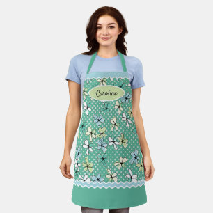 Custom Blue Mint Green Floral White Polkadots Apron