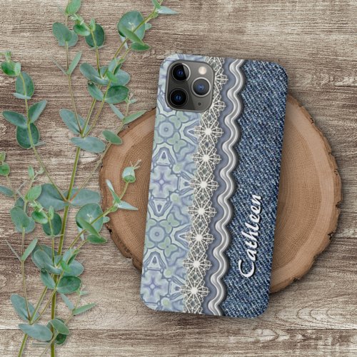 Custom Blue Mint Green Mosaic Floral Art Pattern iPhone 11Pro Max Case