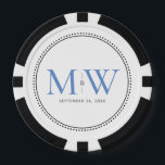 Custom Blue Monogrammed Wedding Date Poker Chips<br><div class="desc">Custom Elegant Blue Monogrammed with Black dotted border with wedding date. The dotted border is reminiscent of milgrain,  which is a jewelry-detailing technique often used for engagement and wedding rings. The milgrain border adds both a modern and elegant style to this monogram.</div>
