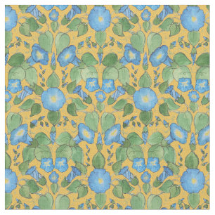 Custom Blue Morning Glory on Yellow Floral Fabric