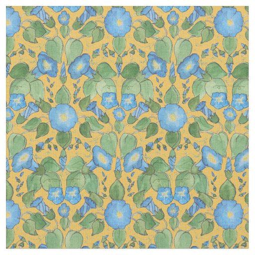 Custom Blue Morning Glory on Yellow Floral Fabric