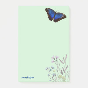 Custom Blue Morpho Butterfly Wildflowers Lt Green Post-it Notes