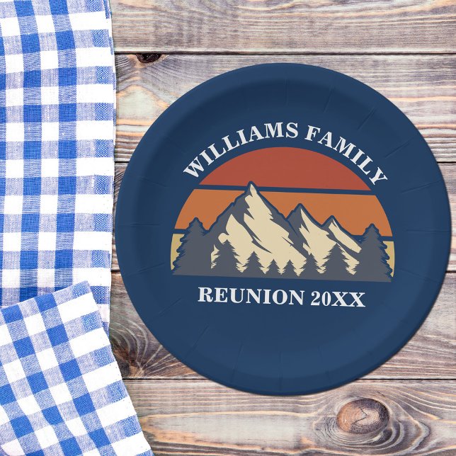 Custom Blue Mountain Sunset Family Reunion Party Paper Plates (Creator Uploaded)
