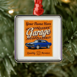 Custom Blue Muscle Car Garage Metal Ornament