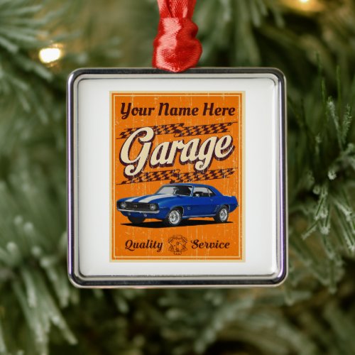 Custom Blue Muscle Car Garage Metal Ornament