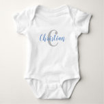 Custom Blue Name And Gray Initial Baby T-shirt Baby Bodysuit at Zazzle