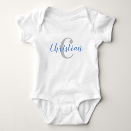 Custom Blue Name And Gray Initial Baby T-shirt Baby Bodysuit
