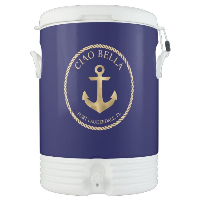 Custom Blue Nautical Anchor Beverage Cooler (Front)