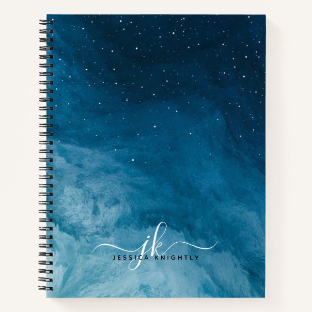 Custom Blue Night Sky Notebook with Stars (Front)