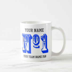 Custom Blue Number 1 Sports Team Fan Personalized Coffee Mug