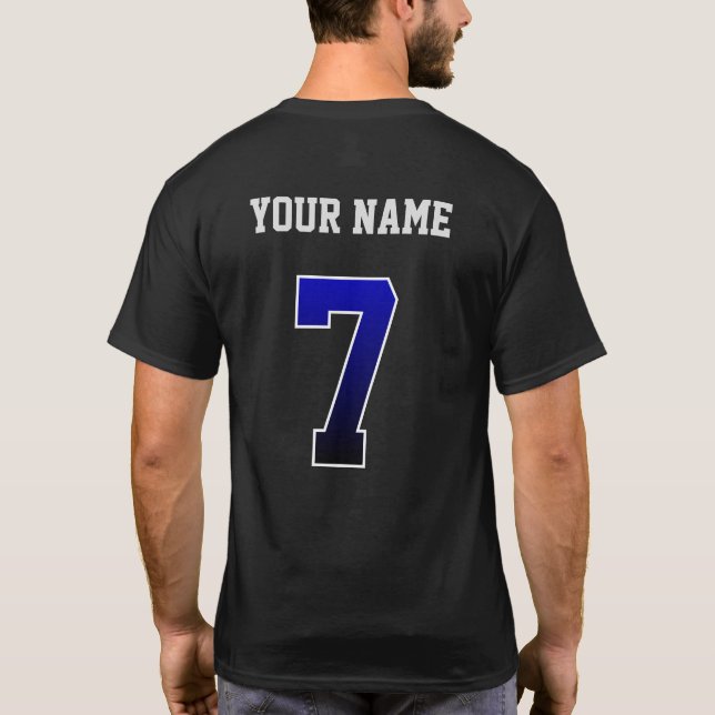 Custom Blue Number 7 Personalized  T-Shirt (Back)