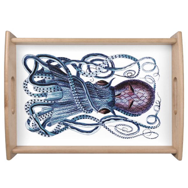Custom Blue Octopus modern coastal navy purple Serving Tray (Front)