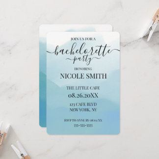 Custom Blue Ombré Watercolor Bachelorette Party Invitation