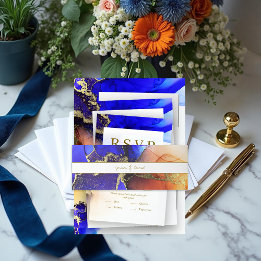 Custom Blue Orange Alcohol Ink  Invitation Belly  Band
