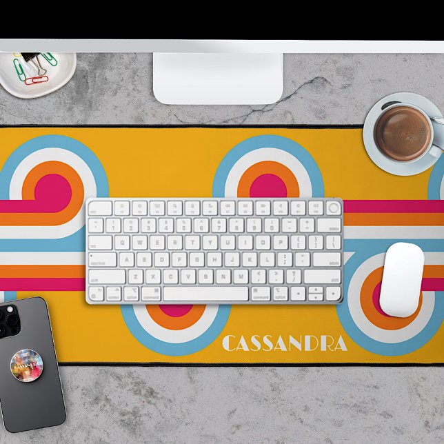 Custom Blue Orange Magenta Red Retro Art Pattern Desk Mat (Creator Uploaded)