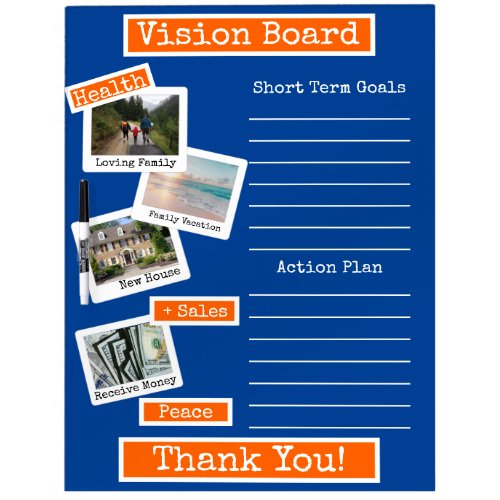 Custom Blue Orange Photo Vision Board Goals Action