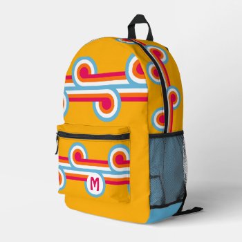 Custom Blue Orange Pink Red Retro Art Pattern Printed Backpack by All_In_Cute_Fun at Zazzle