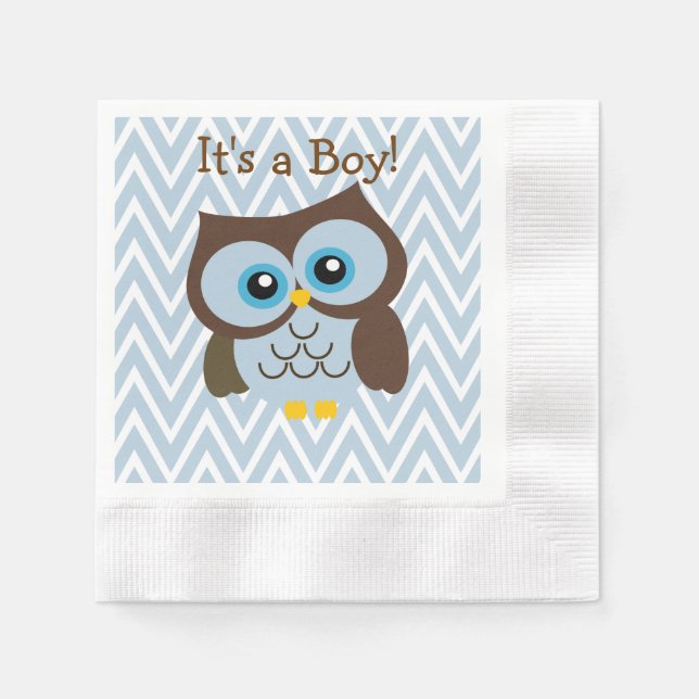 Custom Blue Owl & Blue Chevron Zigzag Napkins (Front)