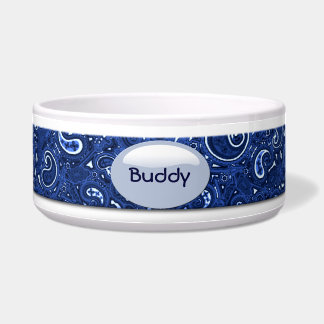 Custom Blue Paisley Dog Bowl