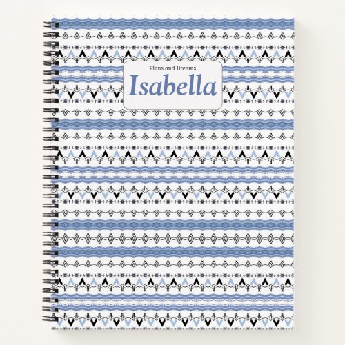 Custom Blue Pattern Monogram Notebook