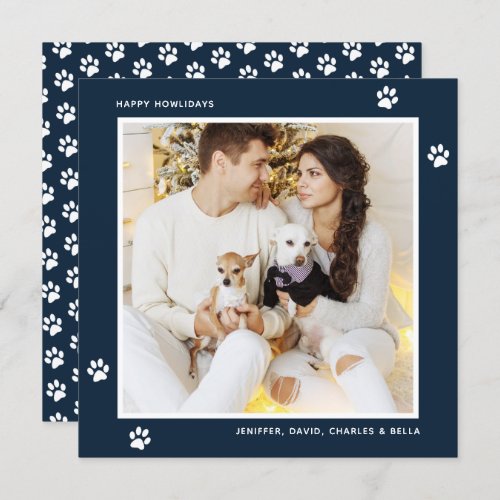 Custom Blue Paw Photo Happy Howlidays Cards