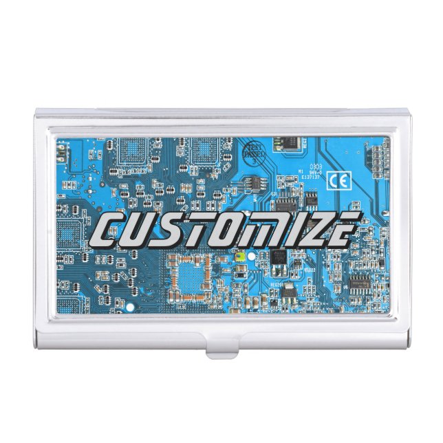 Custom Blue PCB Circuit Board for IT Pros 2 Business Card Case (Front)