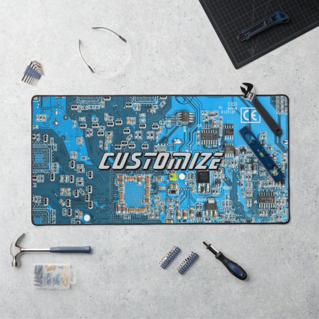 Custom Blue PCB Circuit Board for IT Pros 2 Desk Mat (Workstation)