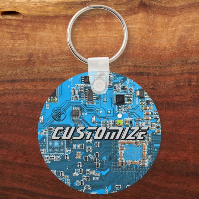 Custom Blue PCB Circuit Board for IT Pros 2 Keychain (Front)