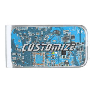 Custom Blue PCB Circuit Board for IT Pros 2 Silver Finish Money Clip